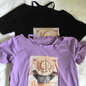 Two T-shirts. Black and lilac.